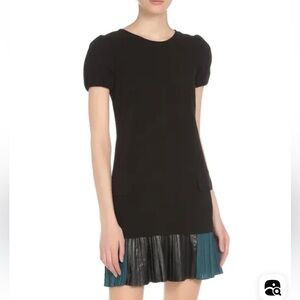 TWINSET FARFETCH JA52FA Black White Short Sleeve Mini Faux Leather Dress Size M